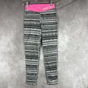 Nike Pro Dri-Fit Leggings Wms Med Gray Pattern‎ Pink Trim Training Workout Gear